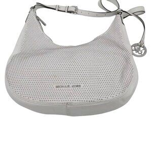 MICHAEL Slouchy Shoulder Satchel Handbag Purse Studded White Lambskin Leather